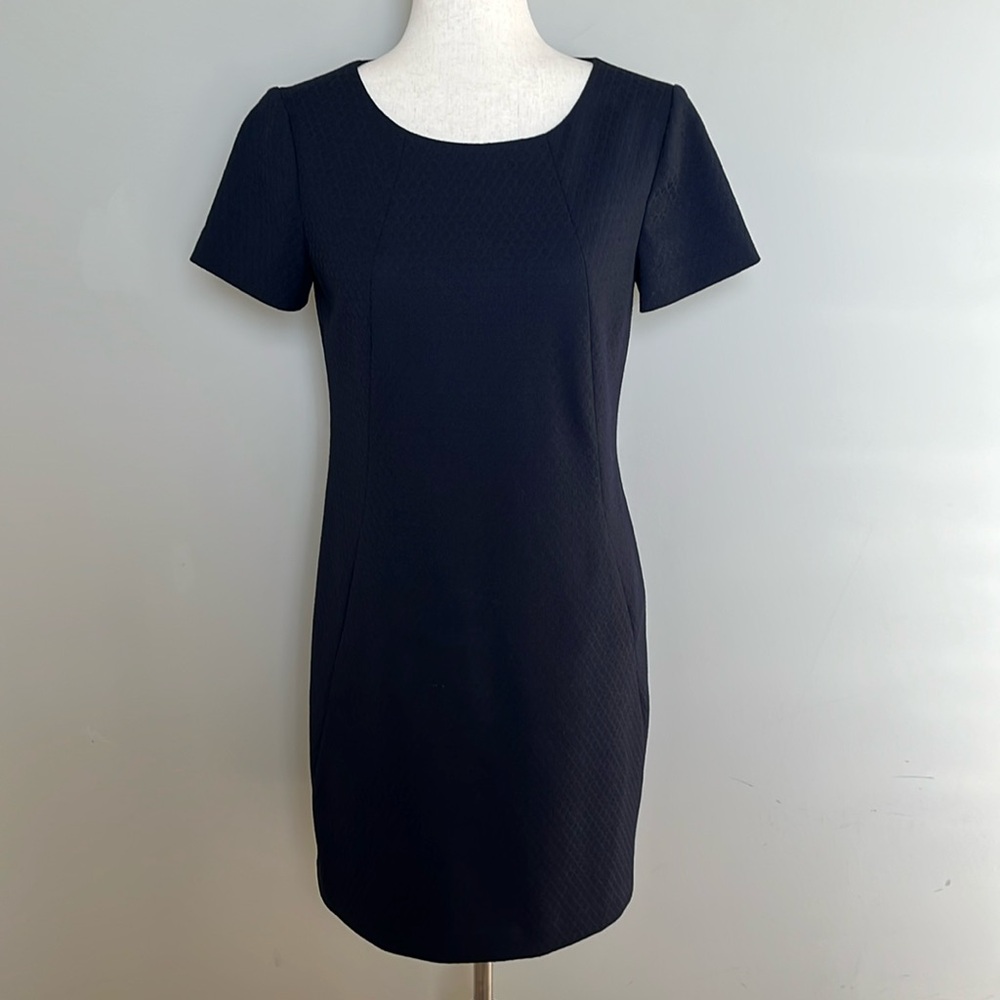 Theory Textured Wool Blend Shift Sheath Dress w/ Pockets Navy Size‎ 6